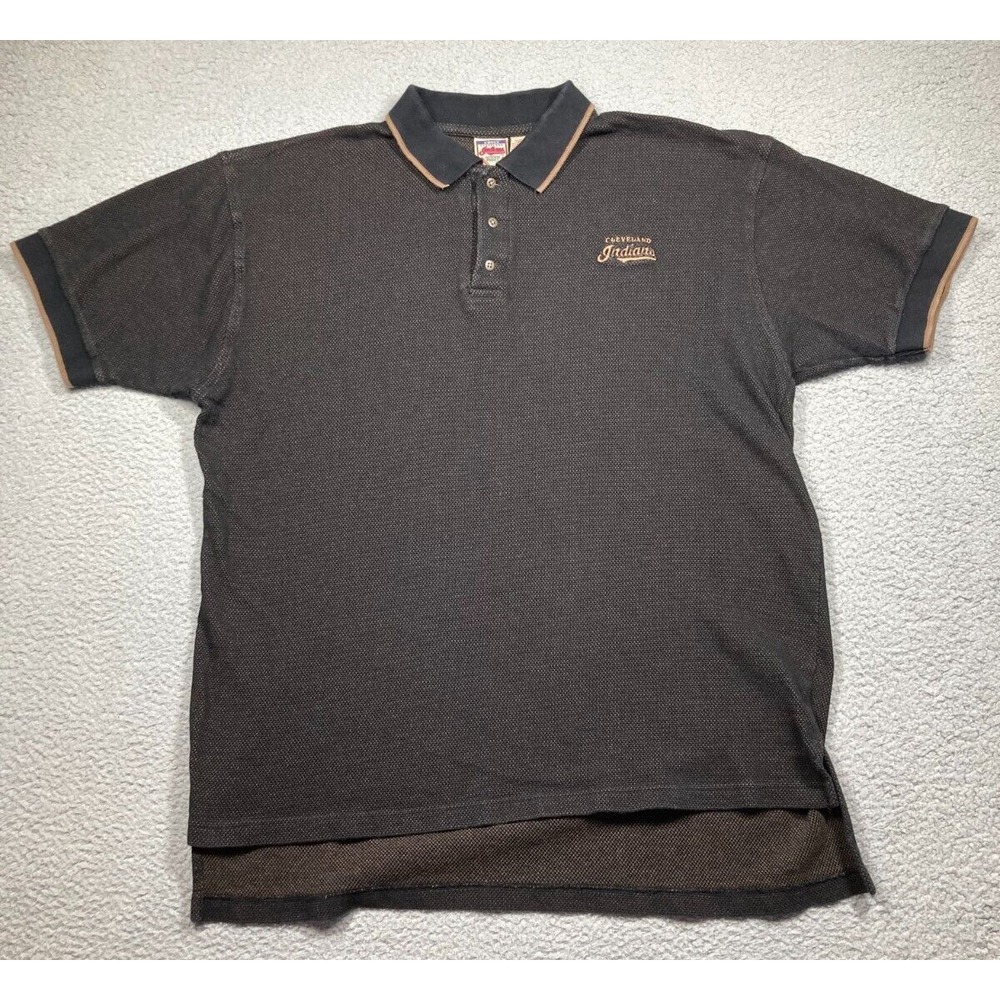 Cleveland Indians Polo Shirt Men's 2XL Black Short Sleeve Classic Vintage
